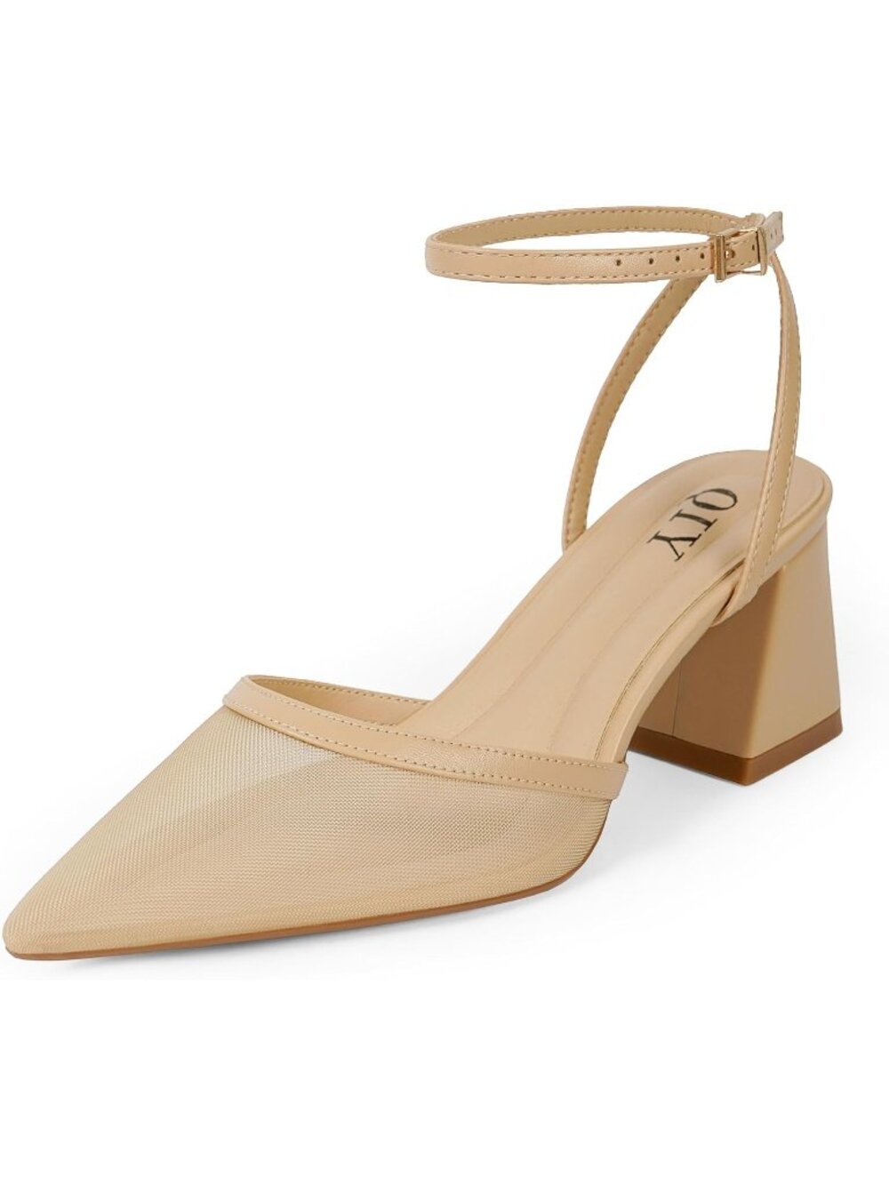 🆕Women's Nude Pointed Toe Block Heels Chunky Ankle Strap Bridal Dress Pumps
